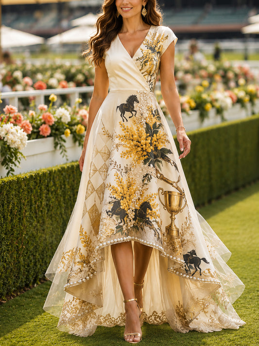Women's Australian Horse Racing V Neck Dress