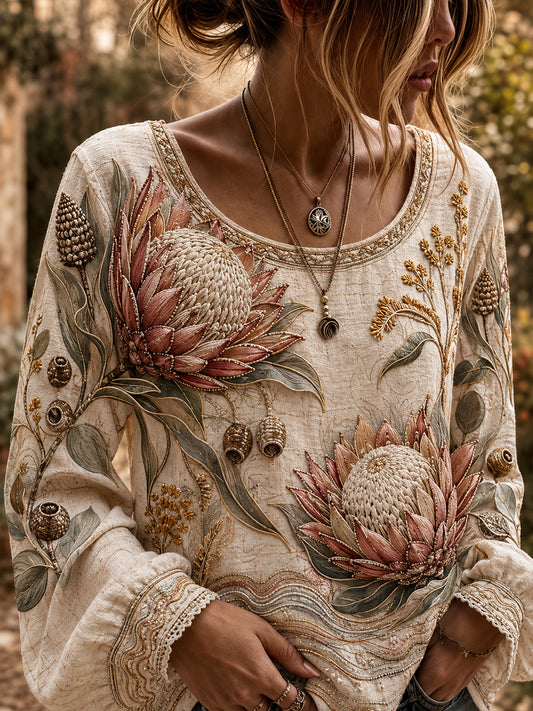 Women's Australian Plants Cotton-Linen Shirt