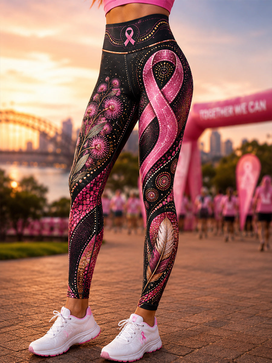 Women's Australia Breast Cancer Awareness High-Waisted Slim Fit Casual Leggings