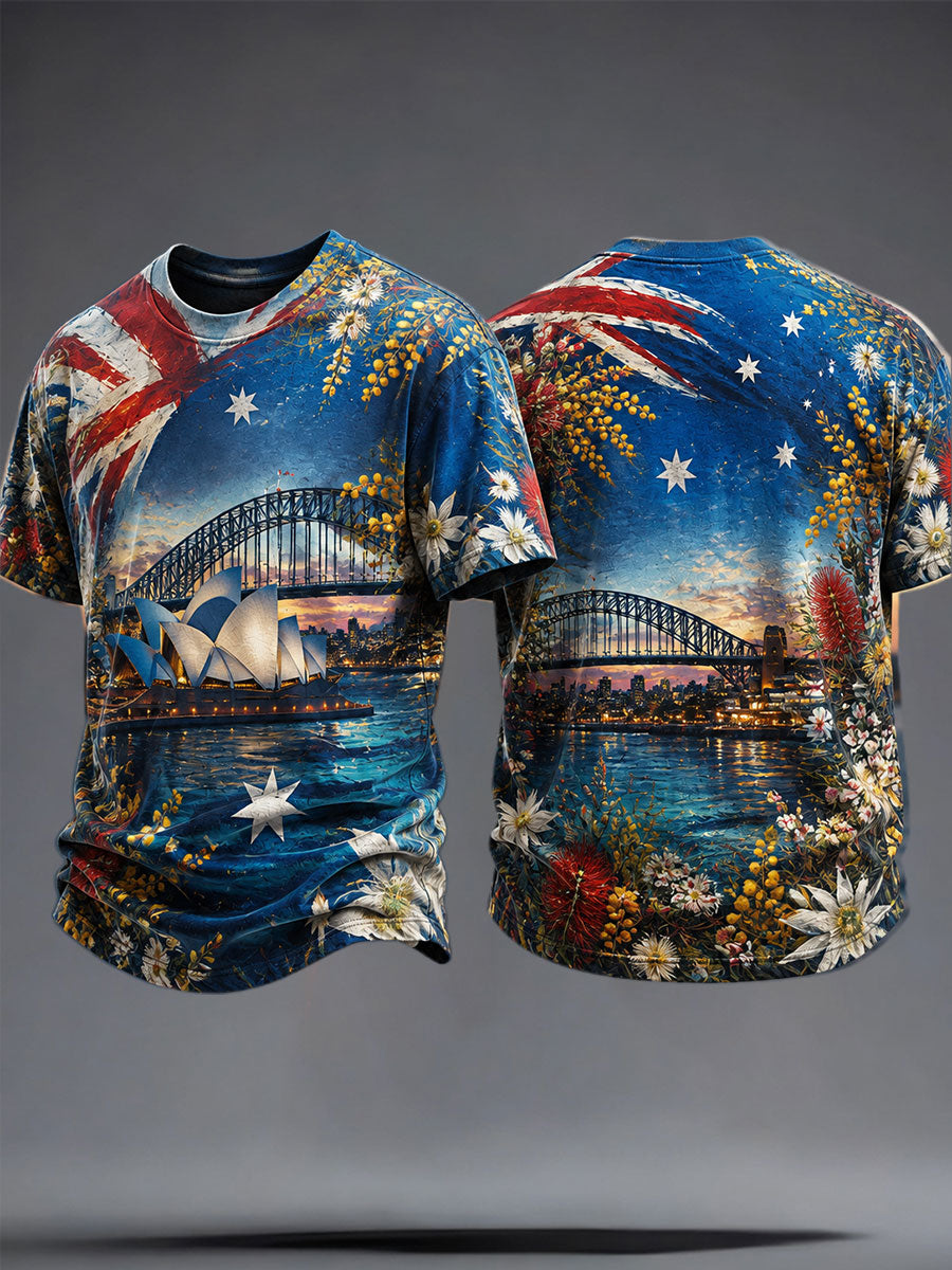 Men's Australia Floral Art Printed T-shirt