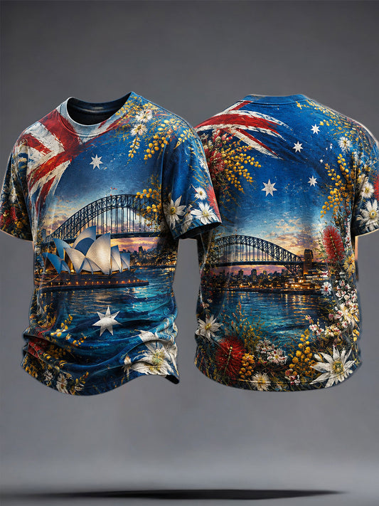 Men's Australia Floral Art Printed T-shirt