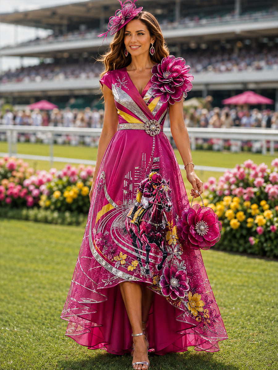 Women's Australian Horse Racing V Neck Dress
