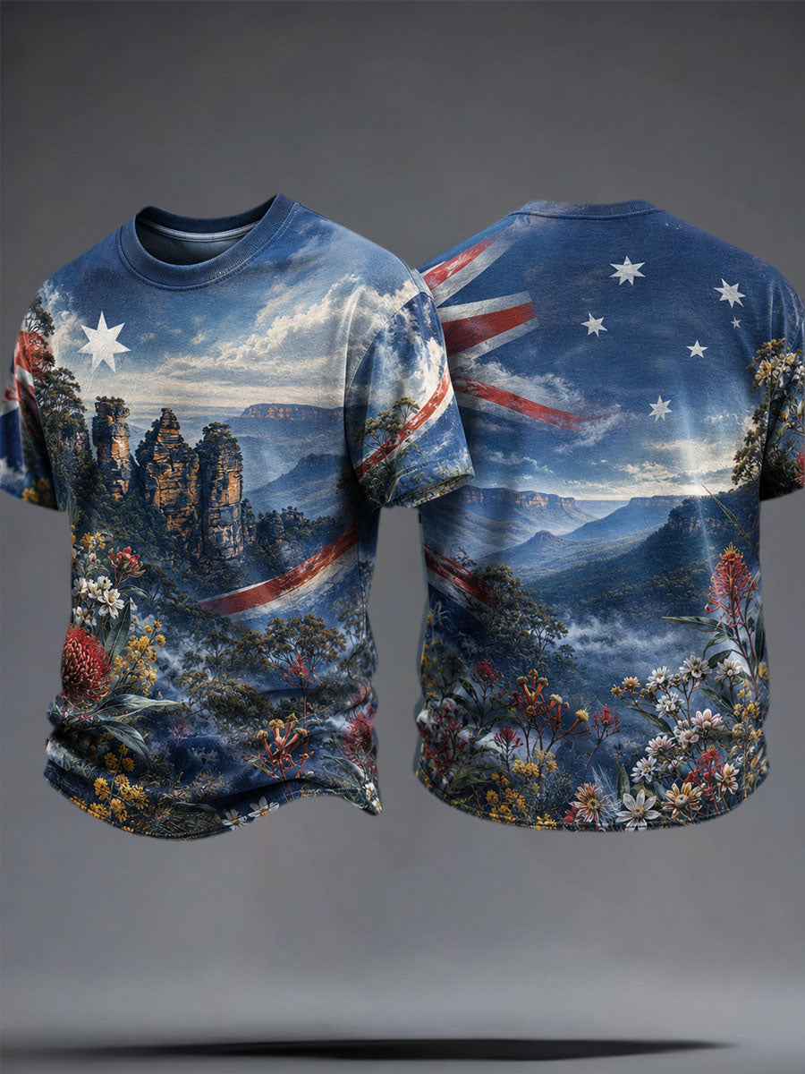 Men's Australia Floral Art Printed T-shirt