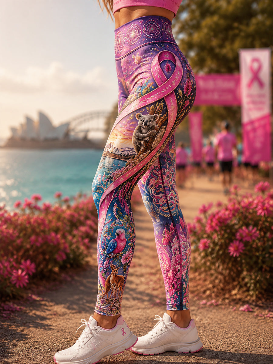 Women's Breast Cancer Awareness Australia Stretch Sports Leggings