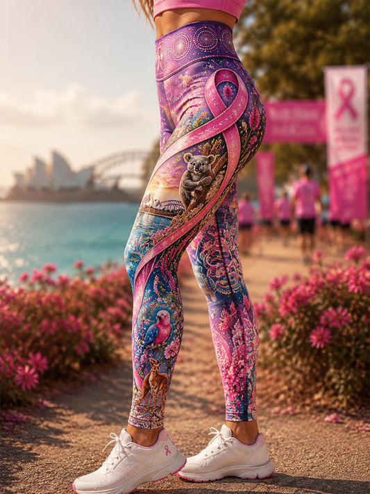 Women's Breast Cancer Awareness Australia Stretch Sports Leggings