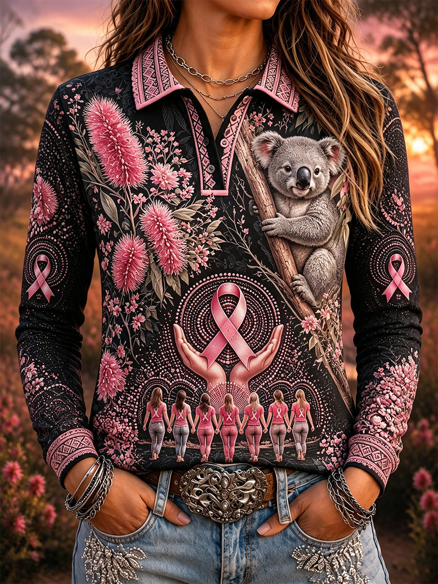 Women's Breast Cancer Awareness Australia Long-Sleeved Polo Shirts
