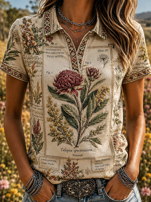 Women’s Retro Australian Wildflower Season Polo Shirt