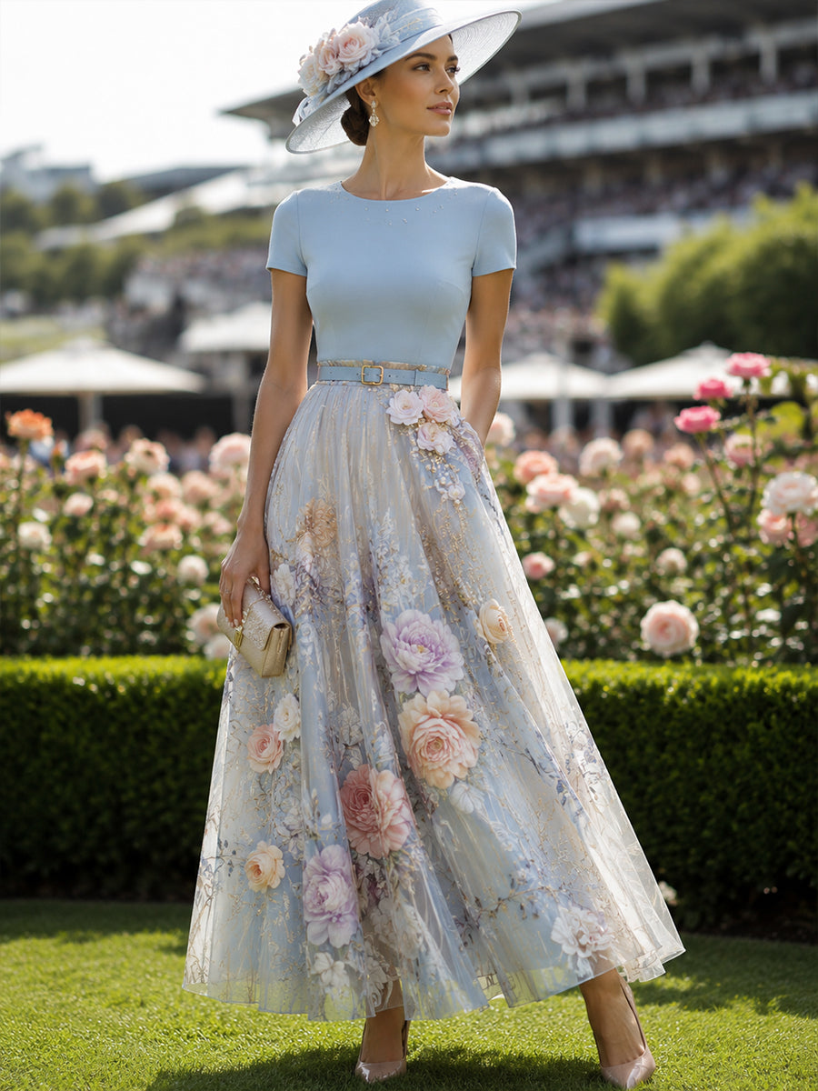 Women's Australian Horse Racing Print Elegant Midi Dress