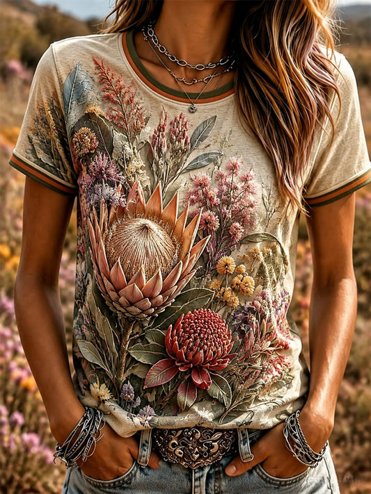 Women’s Retro Australian Wildflower Season Short-Sleeved T-shirt