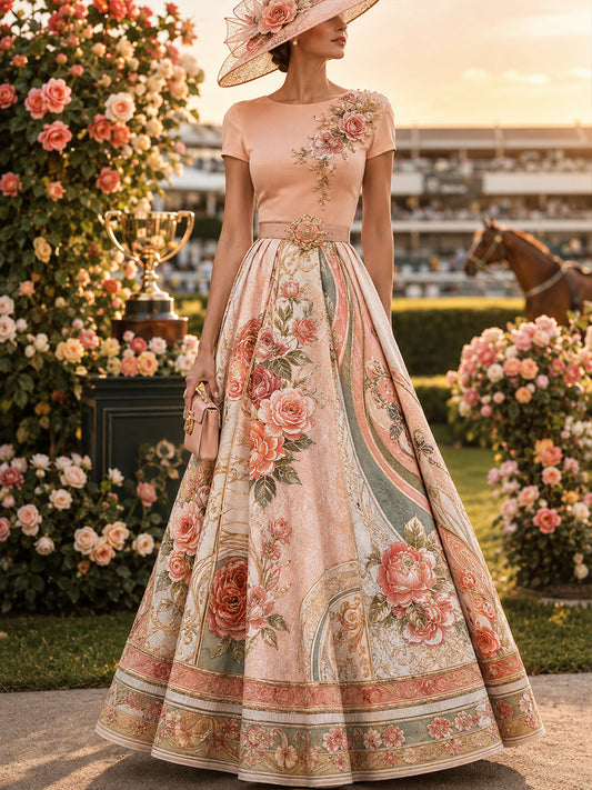 Women's Australian Horse Racing Print Elegant Midi Dress