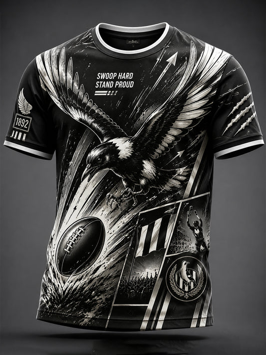 Men's Australia Magpies Footy Lover Art Printed T-shirt