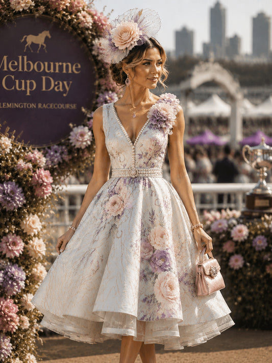 Women's Vintage Melbourne Cup Australian Horse Racing  V-neck Sleeveless Dress