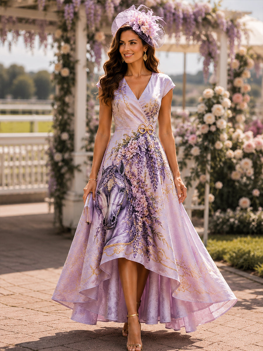 Women's Australian Horse Racing V-Neck Dress