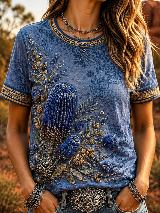 Women’s Retro Australian Wildflower Season Short-Sleeved T-shirt