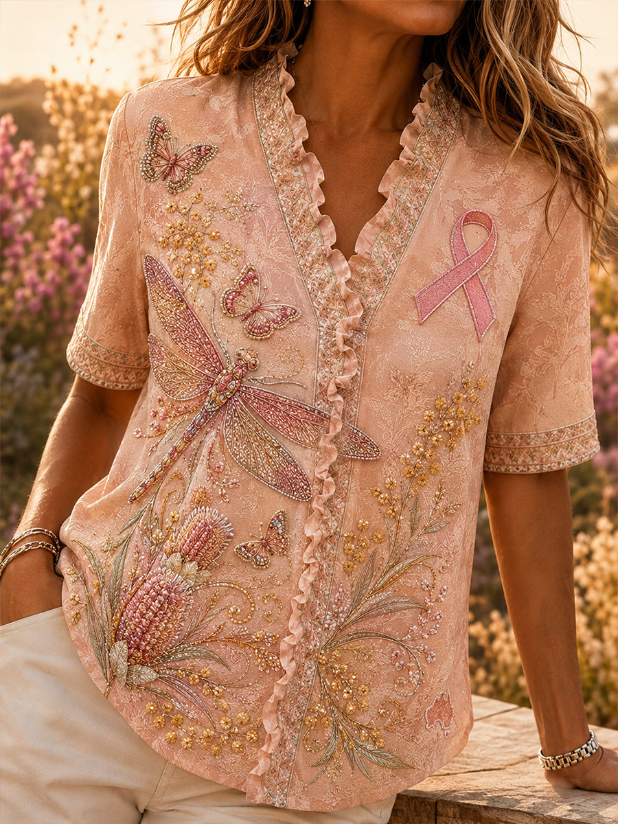 Women's Australian Breast Cancer Awareness  Cotton-Linen Shirt