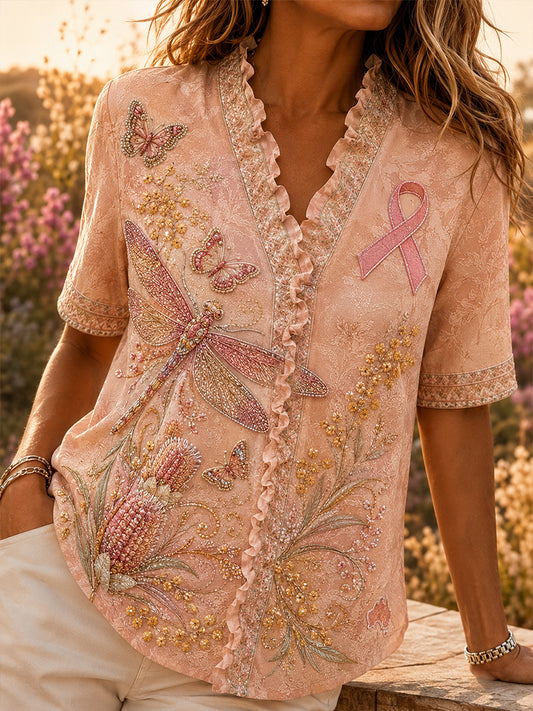 Women's Australian Breast Cancer Awareness  Cotton-Linen Shirt