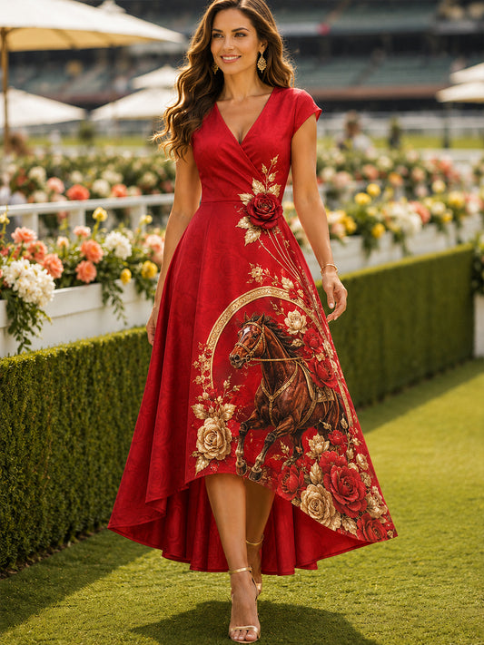 Women's Australian Horse Racing V-Neck Dress