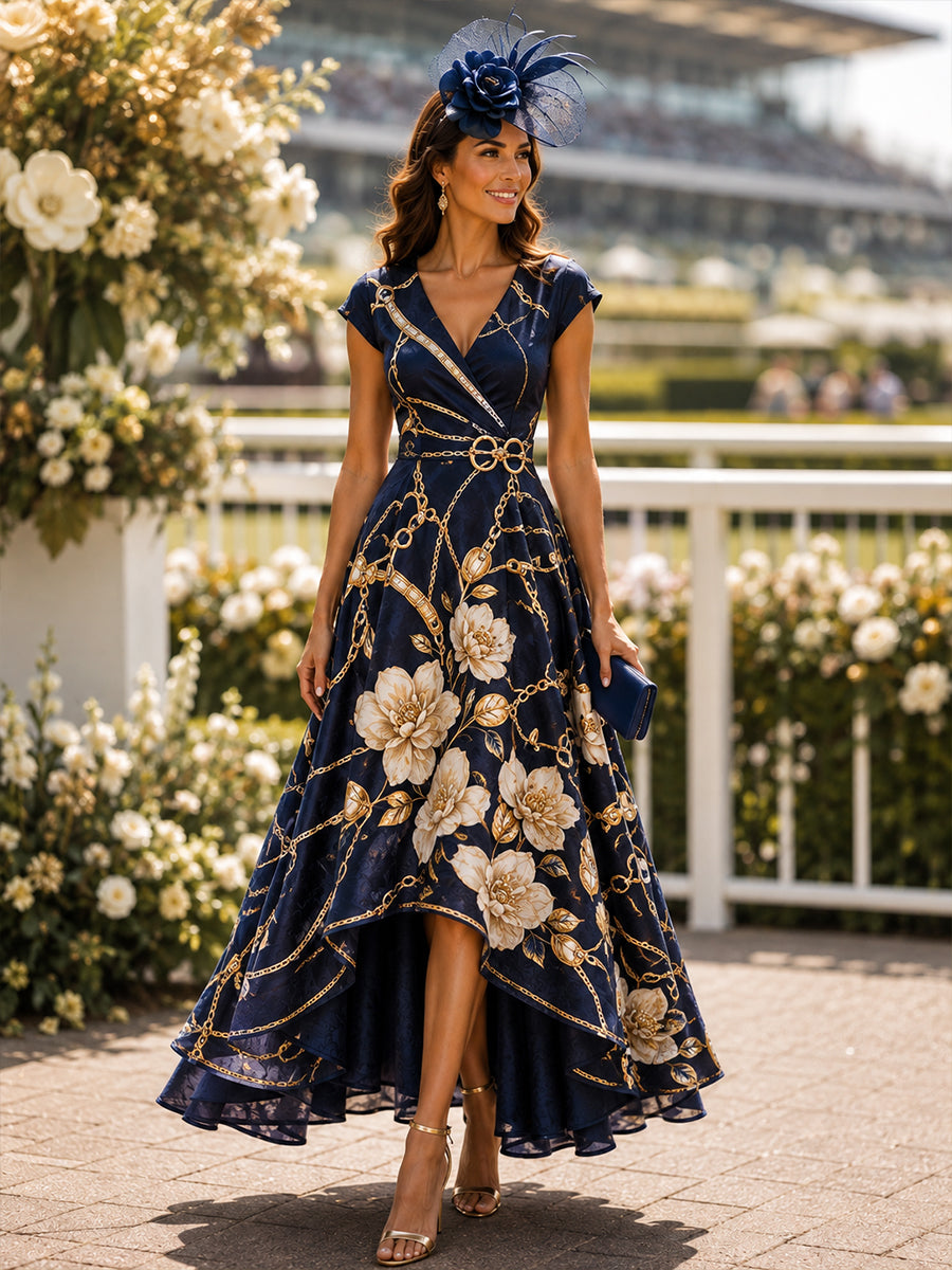 Women's Australian Horse Racing V-Neck Dress
