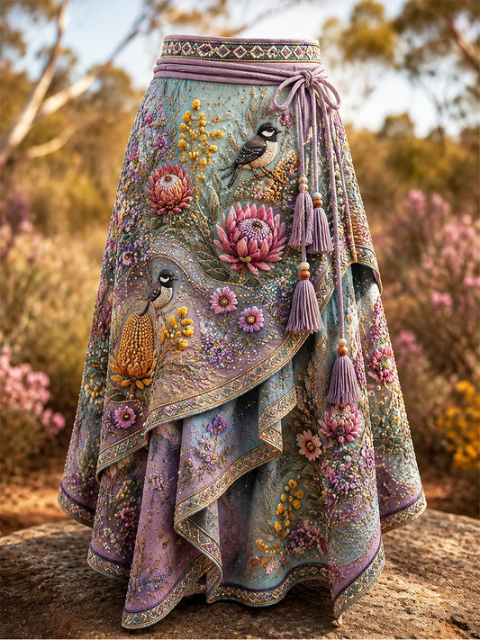 Women’s Retro Australian Wildflower Season Irregular Skirt