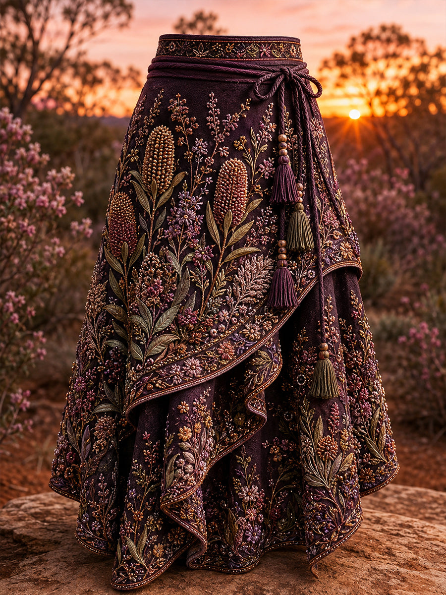 Women's Australian Wildflower Season Printed Irregular Skirt