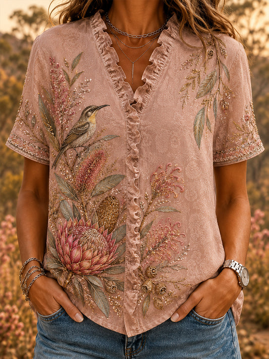 Women’s Australian Wildflower Season Cotton-Linen Shirt