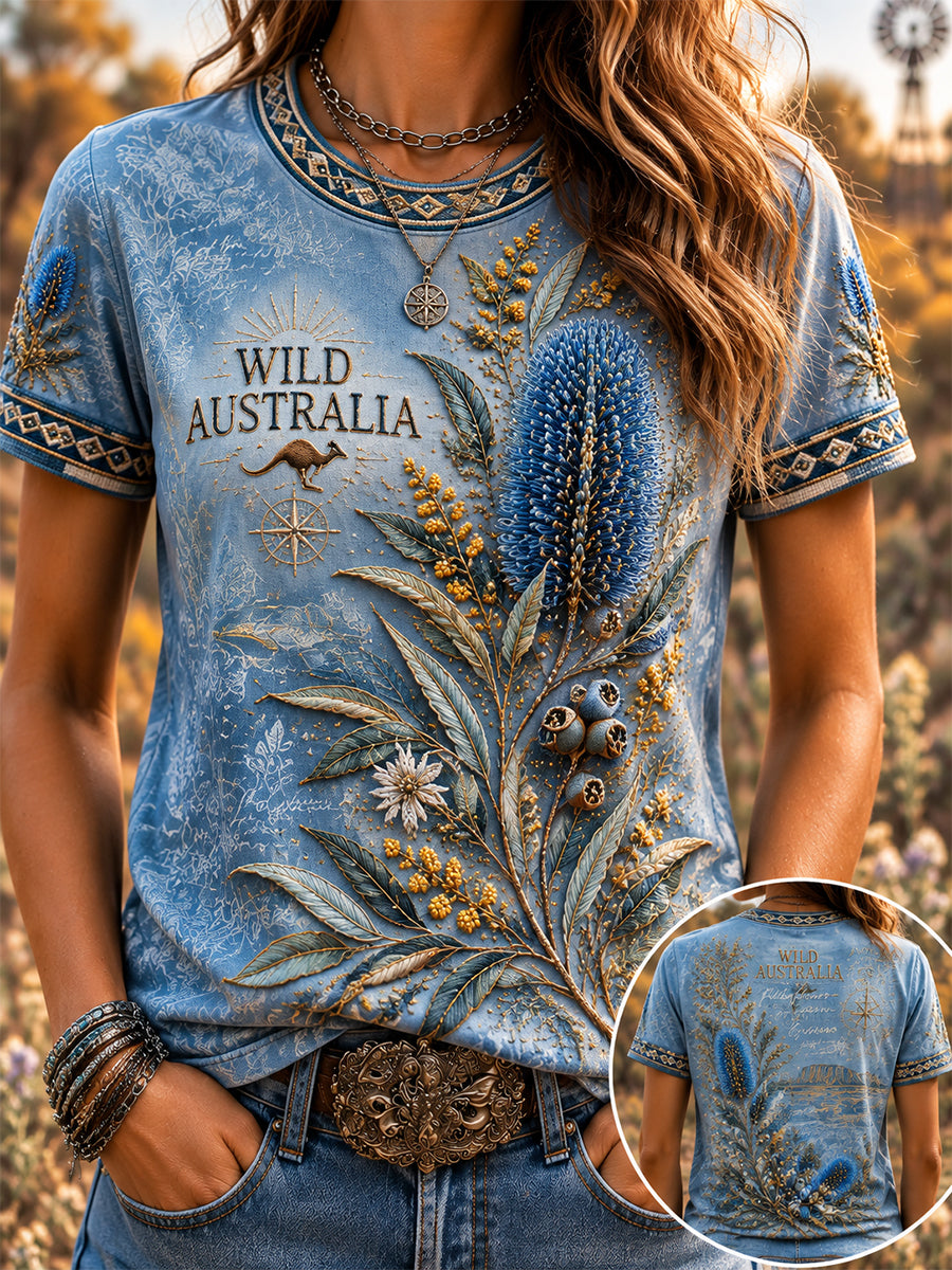 Women’s Retro Australian Wildflower Season Short-Sleeved T-shirt