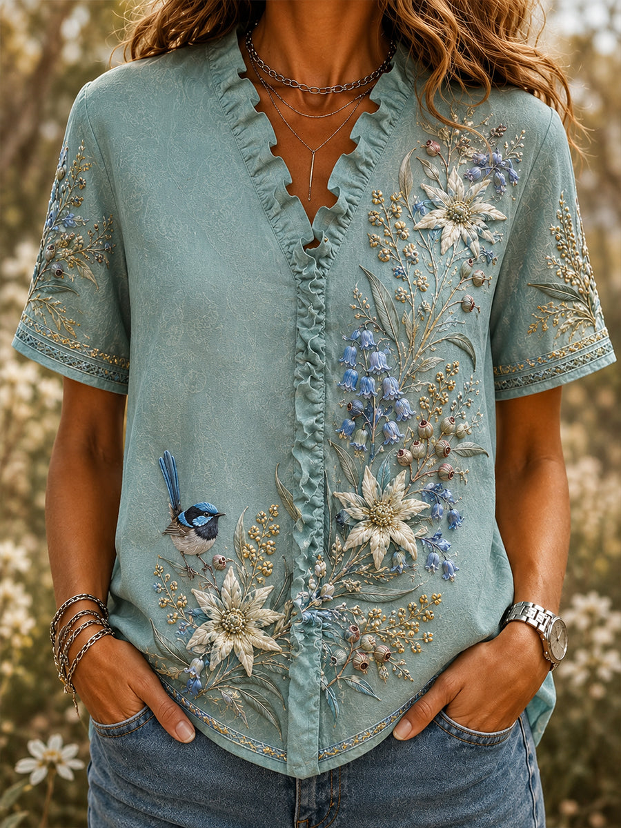 Women's Australian Wildflower Season Cotton-Linen Shirt