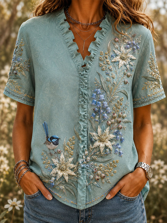 Women's Australian Wildflower Season Cotton-Linen Shirt