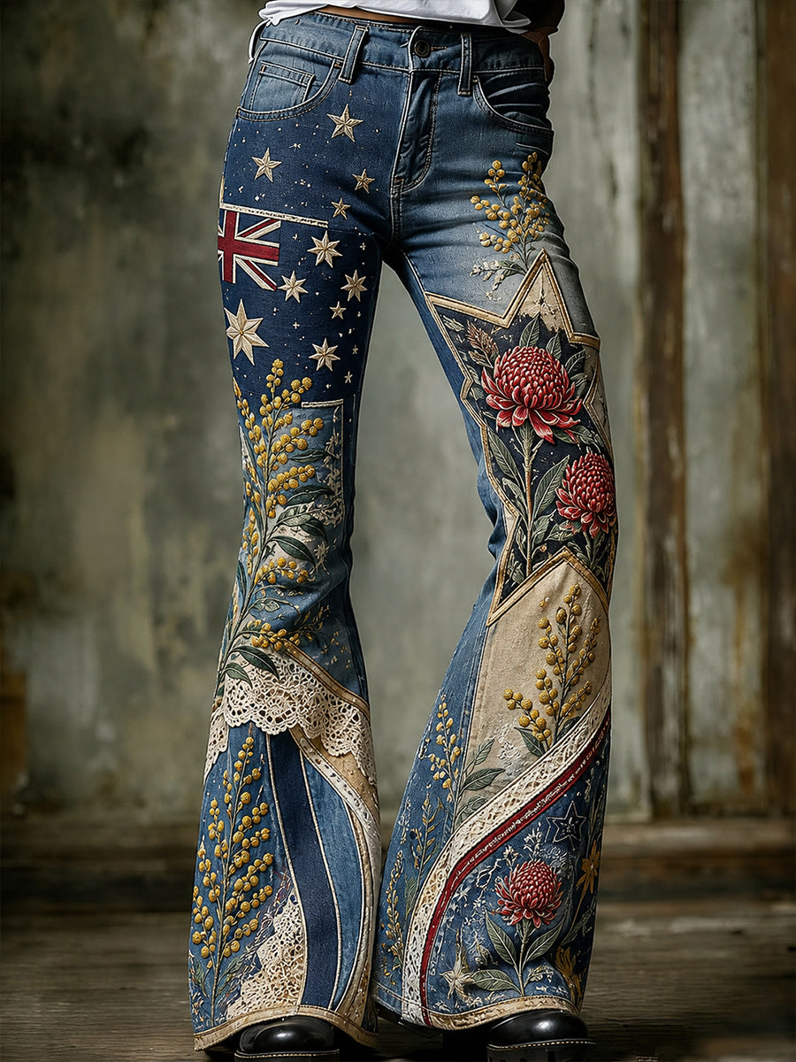 Women's Australian Wildflower Season  Art Print Flared Trousers
