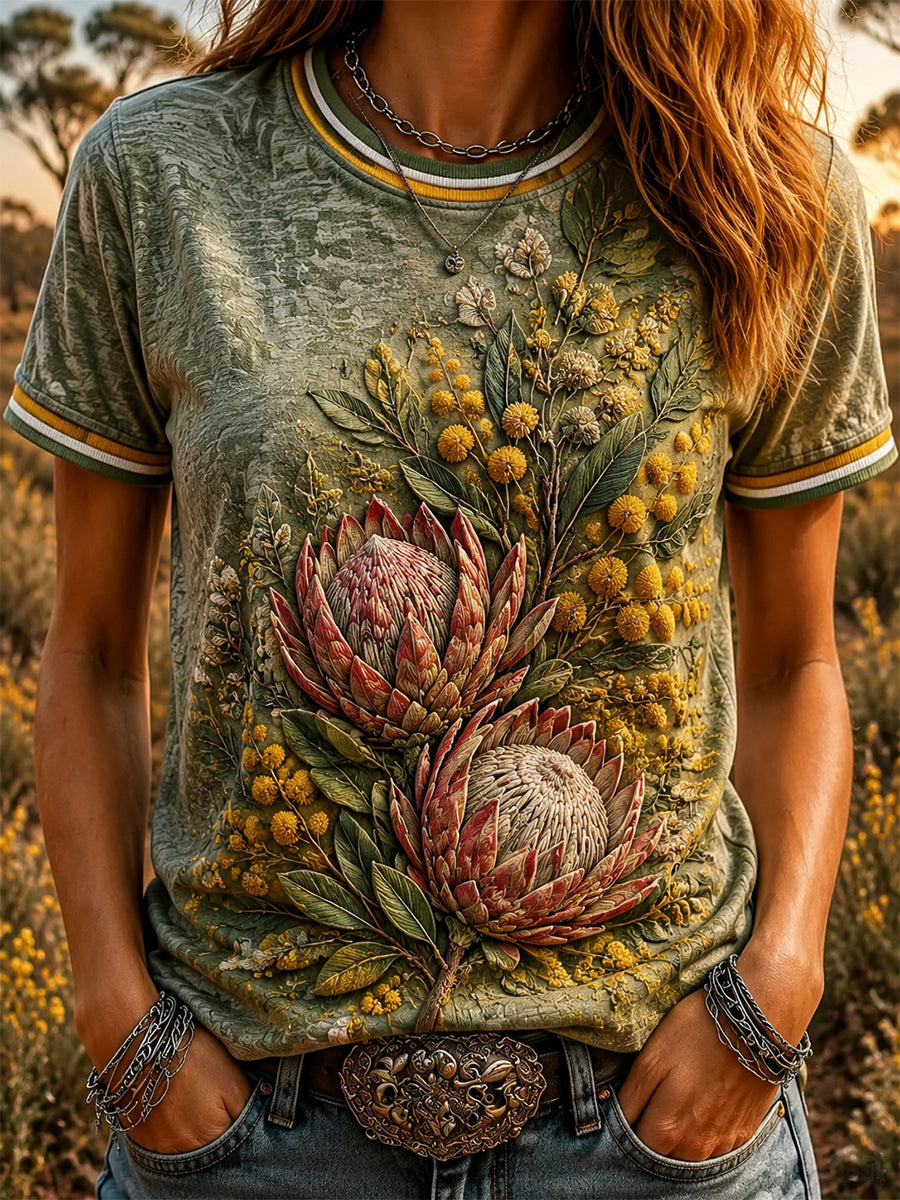 Women’s Retro Australian Wildflower Season Short-Sleeved T-shirt
