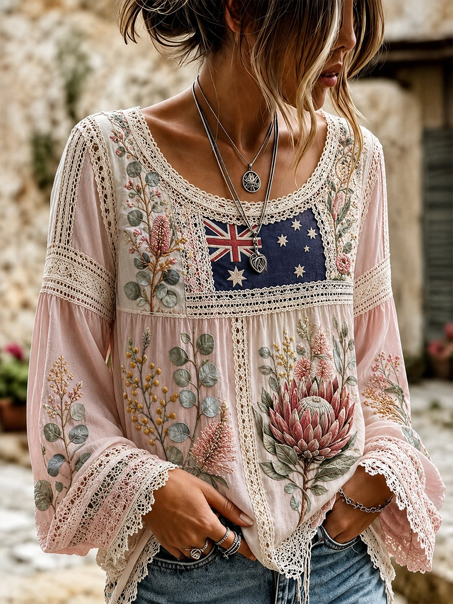 Women's Australian Wildflower Season  Cotton-Linen Shirt
