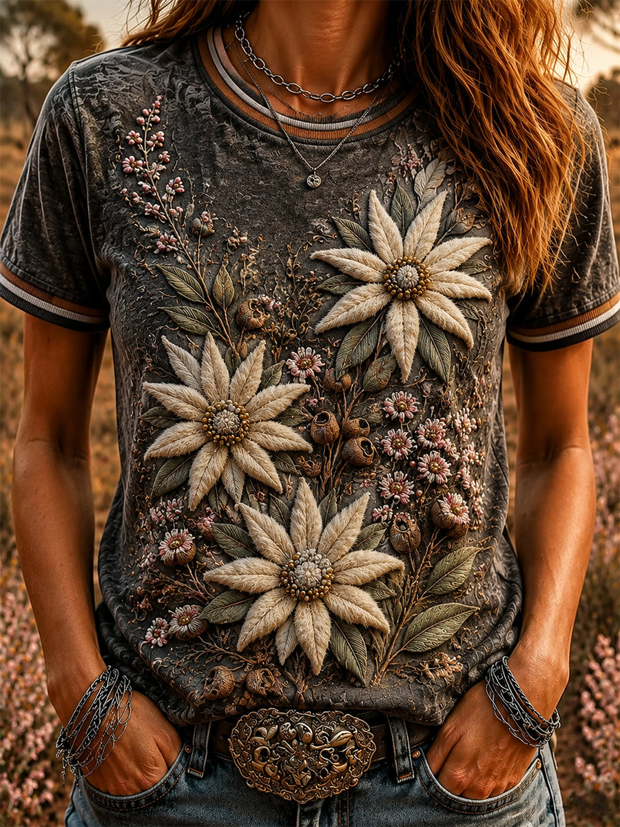 Women’s Retro Australian Wildflower Season Short-Sleeved T-shirt