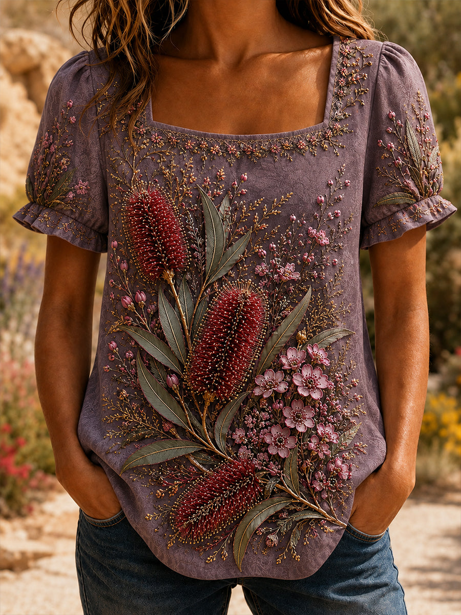 Women's Australian Wildflower Season Print Short-Sleeved T-Shirt