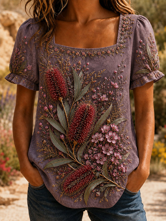 Women's Australian Wildflower Season Print Short-Sleeved T-Shirt