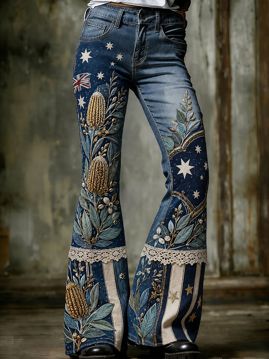 Women's Australian Wildflower Season  Print Flared Trousers