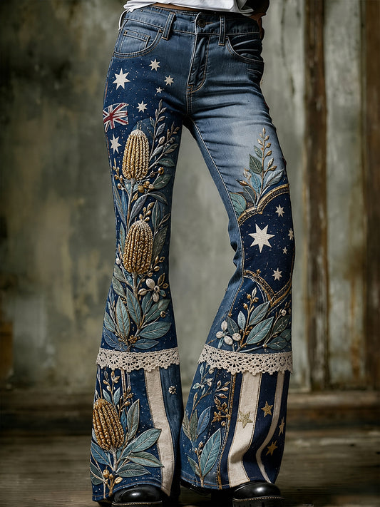 Women's Australian Wildflower Season  Print Flared Trousers