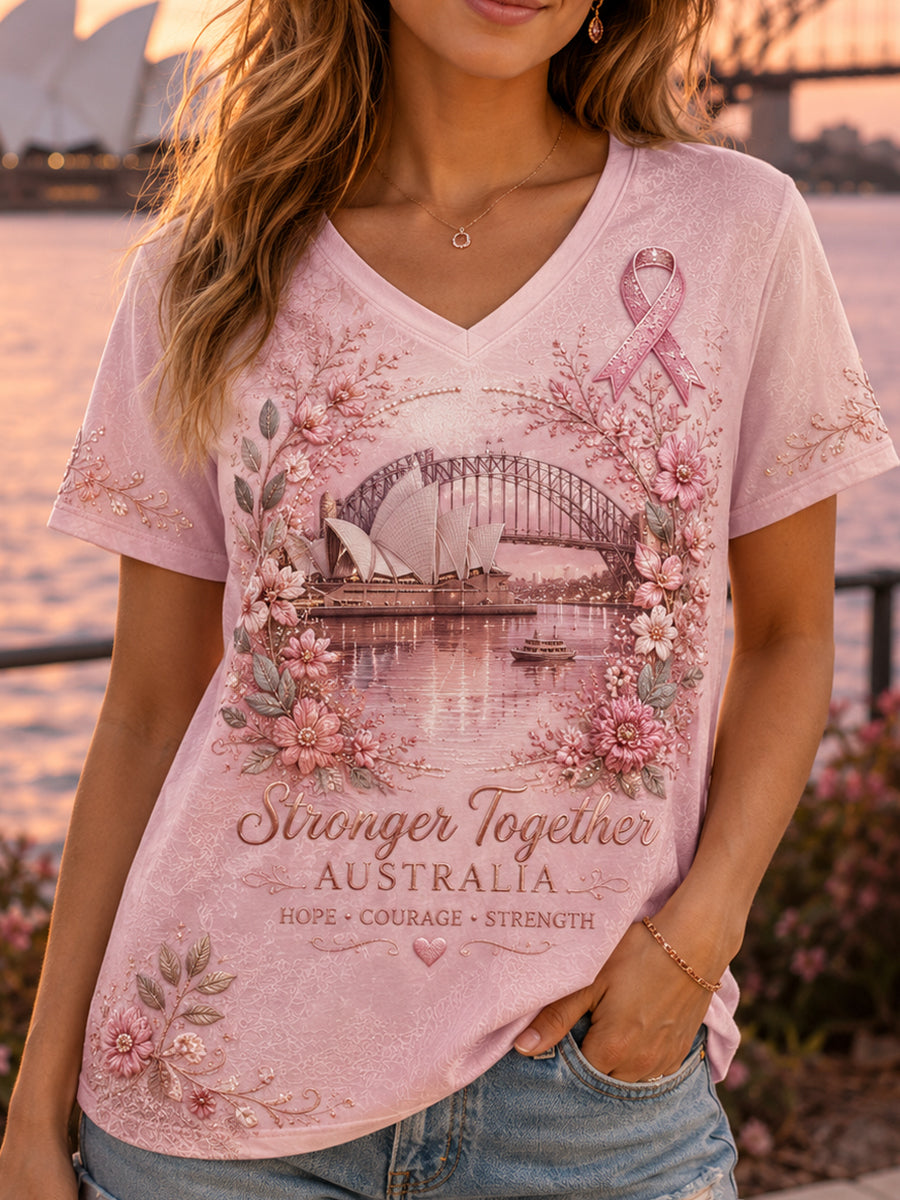 Women's Australia Breast Cancer Awareness V-Neck T-Shirt
