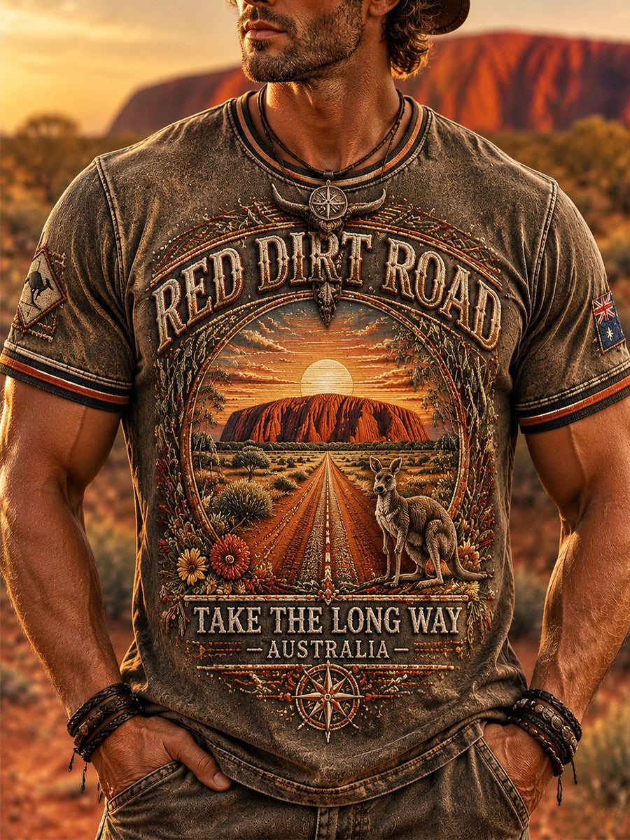 Men's Vintage Australian Uluru Print Short-Sleeve T-Shirt
