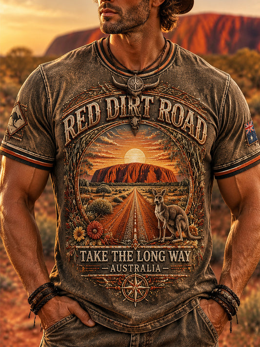 Men's Vintage Australian Uluru Print Short-Sleeve T-Shirt