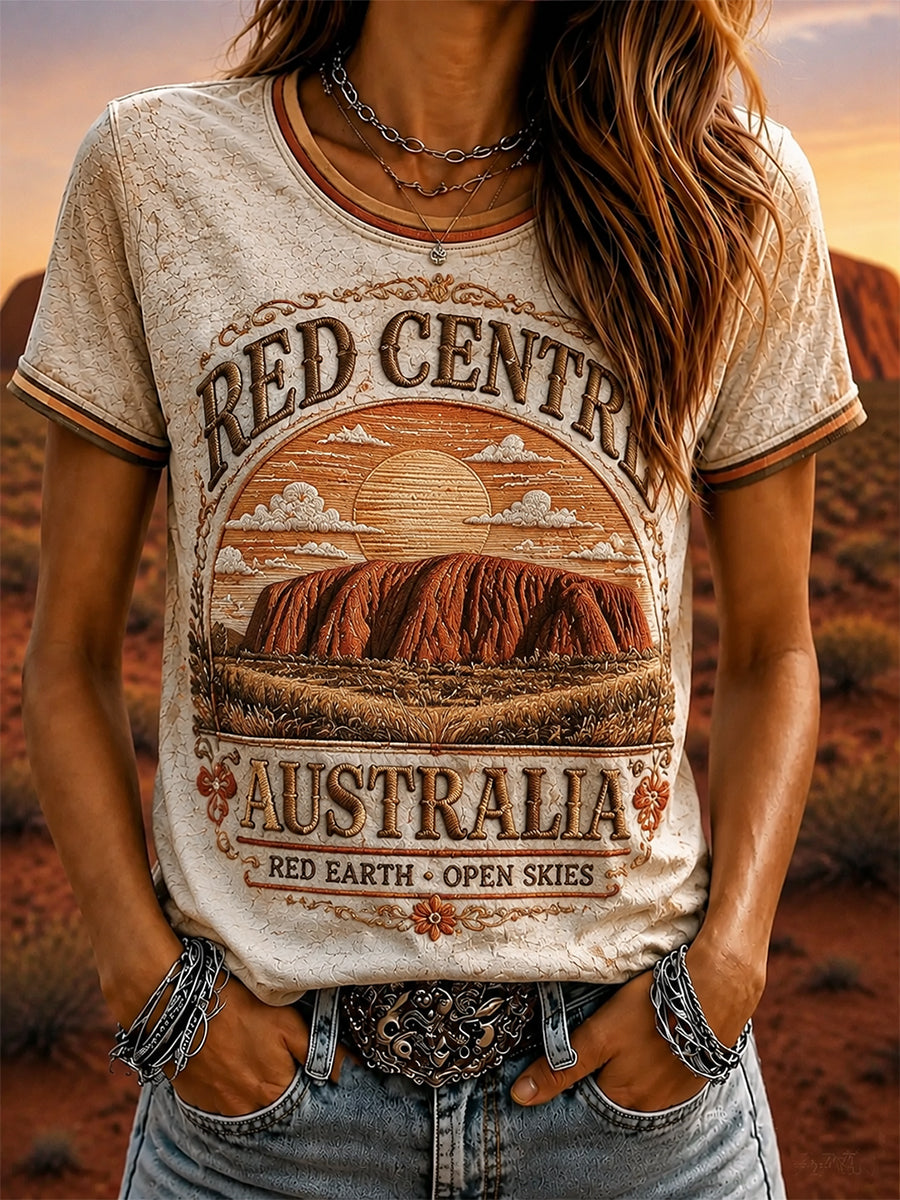 Women’s Vintage Australian Uluru Print Short-Sleeve T-Shirt