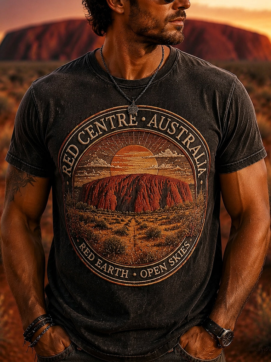 Men's Vintage Australian Uluru Print Short-Sleeve T-Shirt