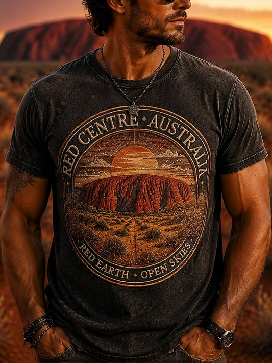 Men's Vintage Australian Uluru Print Short-Sleeve T-Shirt
