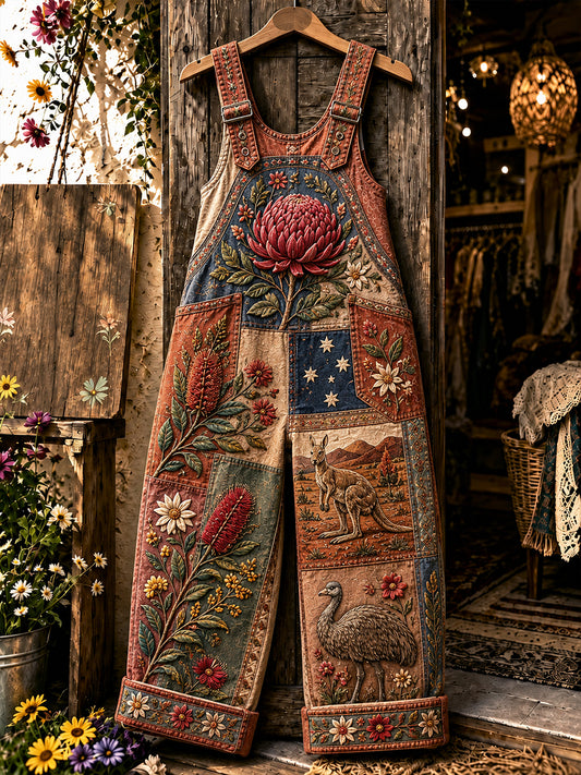 Women's Australian Wildflower SeasonPrint Casual Overalls Wide Leg Pants