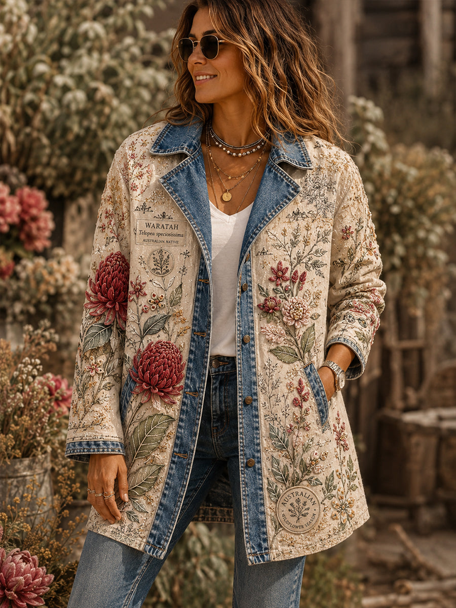 Women's Australian Wildflower Season Denim Casual Cardigan