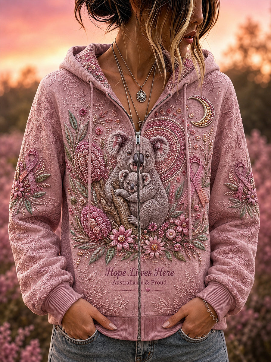 Women's Australian Breast Cancer Awareness Zip-Up Hoodie