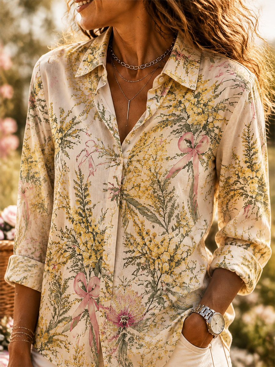 Women's Australian Wildflower Season Print Cotton-Linen Shirt