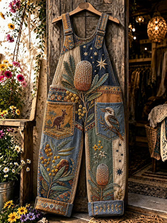 Women's Australian Wildflower Season Casual Overalls Wide Leg Pants