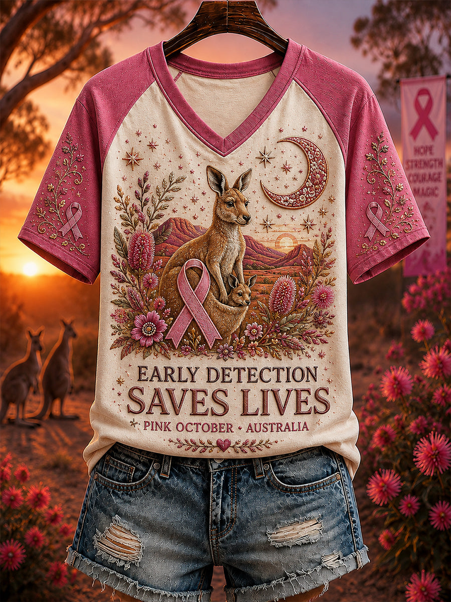 Women's Breast Cancer Awareness Australia V- Neck Short Sleeve T-Shirt