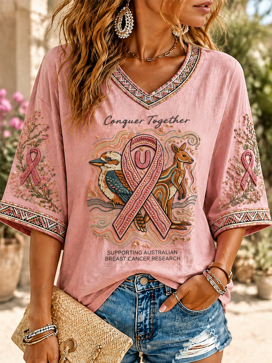 Women's Australian Breast Cancer Awareness V-neck Short Sleeve T-shirt