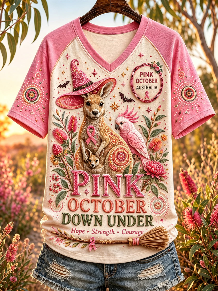 Women's Breast Cancer Awareness Australia V- Neck Short Sleeve T-Shirt